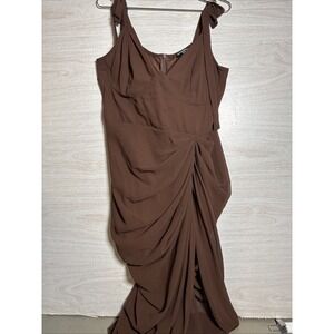 brown v-neck midi dress from PrettyLittleThing Plus collection Underwire Sz 14